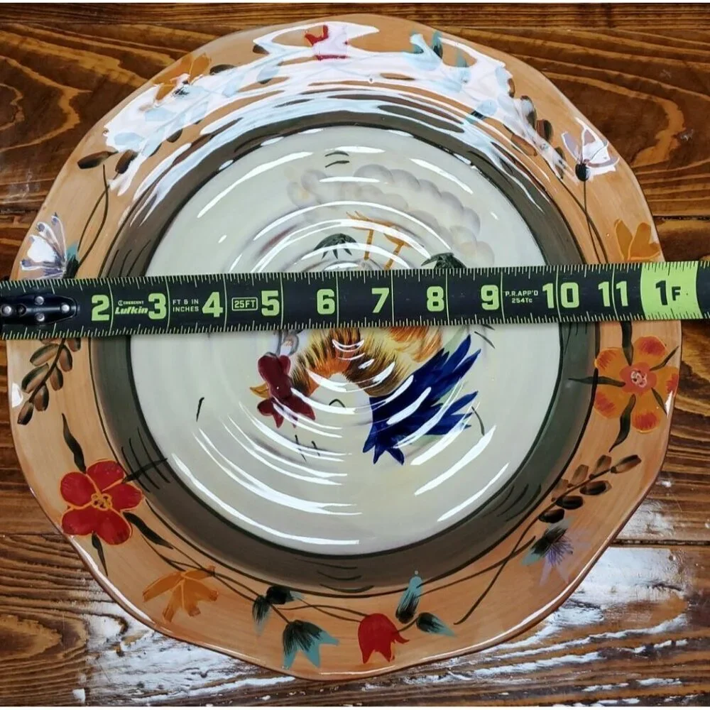 Hand Painted Large Dinner Plate Rooster Platter Farm House